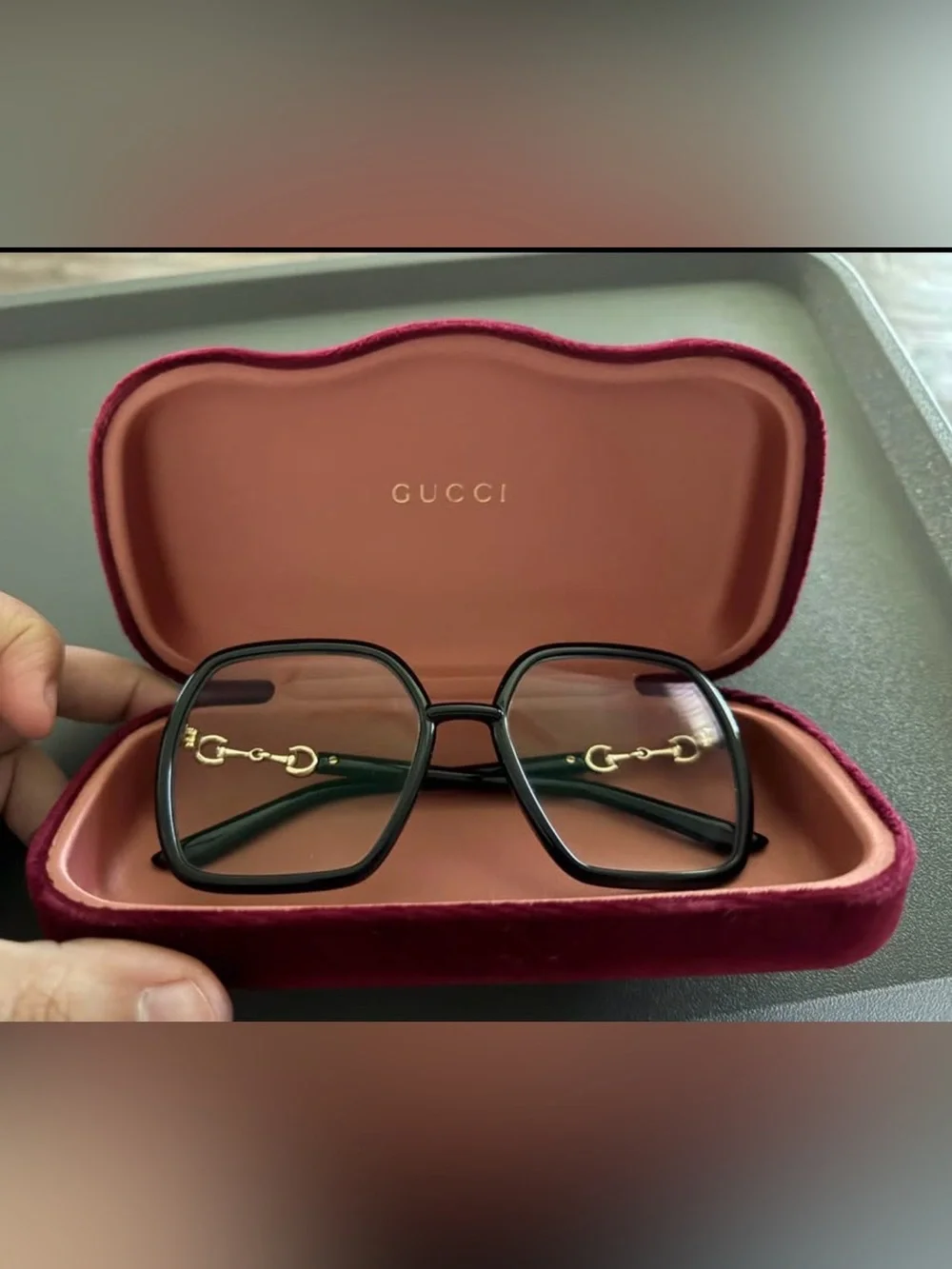 Gucci Black Square Oversized Metal-Accent Sunglasses